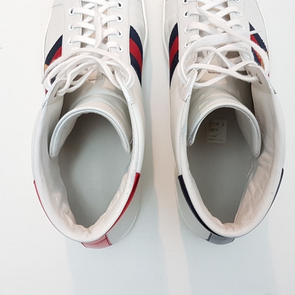 Gucci White Bee Ace High-Top Sneakers  Gucci M Siz - Picture 4 of 8